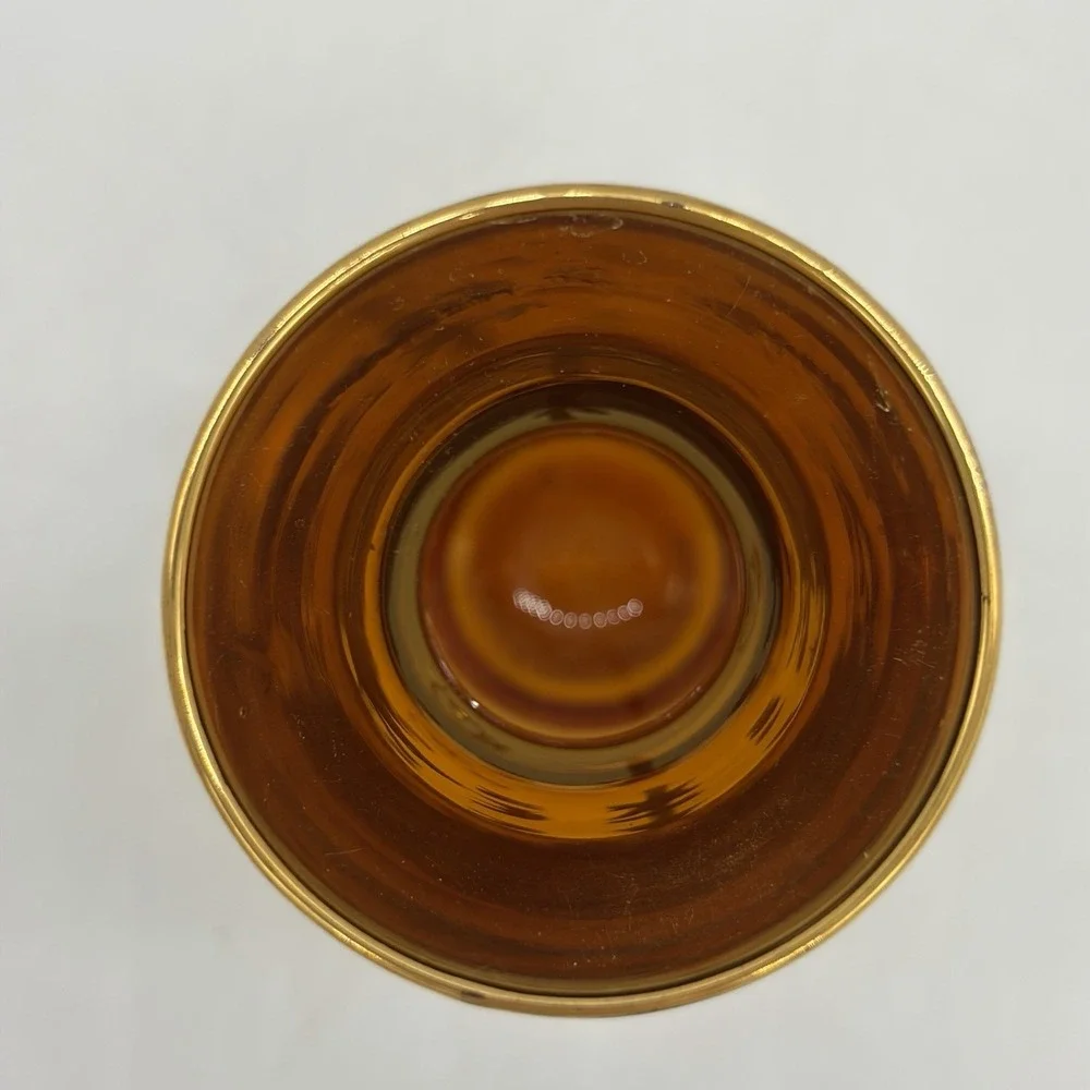 Vintage Venetian VR Italy Amber Glass Mini Vase Hand Painted Floral Gold Gilt 4